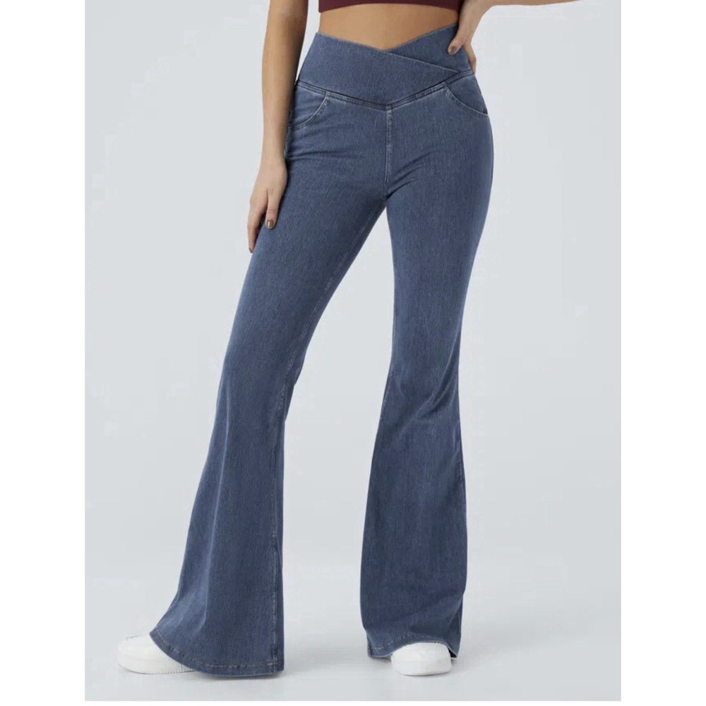Halara Flex Crossover V-Waist Flare Jeans High Rise Bell Bottom XL Regular